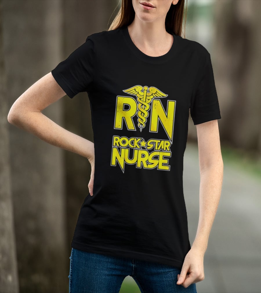 RN Rock Star Nurse Medical Professional Caduceus T-Shirt