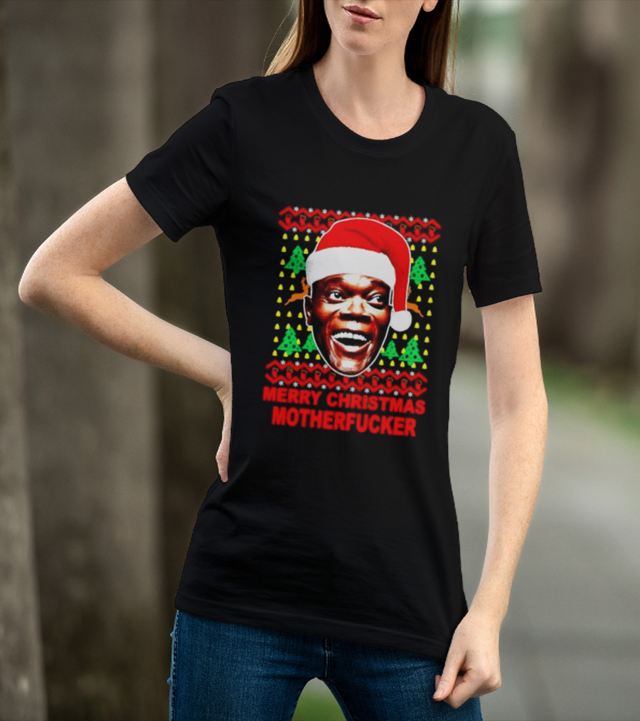Samuel L Jackson Santa Hat Christmas Humor T-Shirt