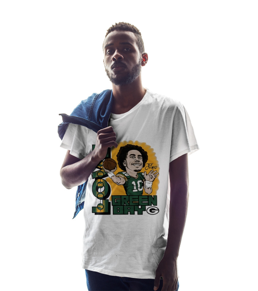 Green Bay Packers Jordan Love Caricature Player Number 10 Football T-Shirt