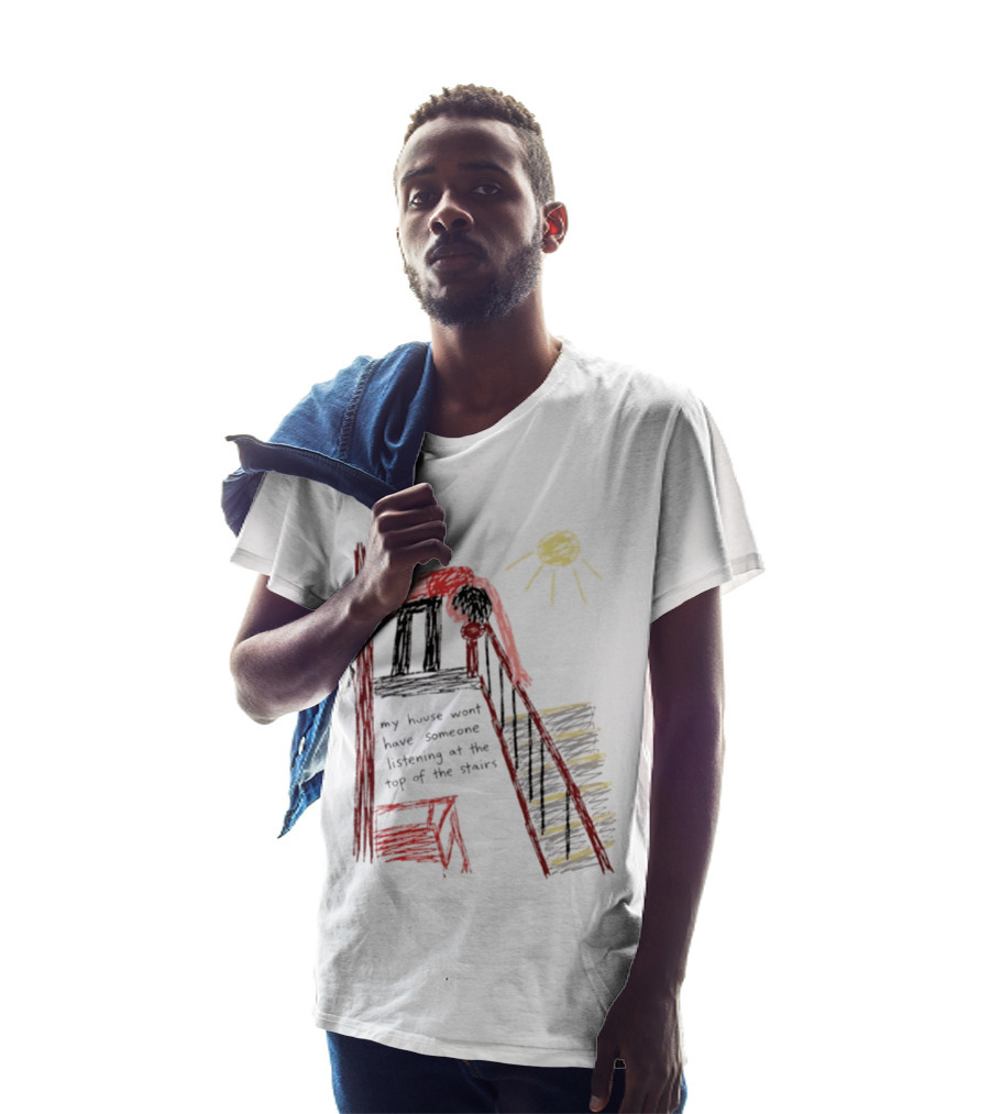My House Wont Have Someone Listening At The Top Of The Stairs Drawing With Sun And Red Figure T-Shirt