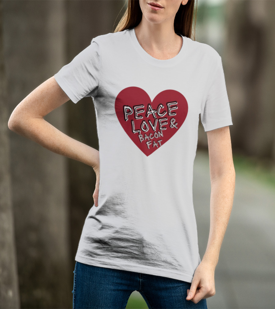 Peace Love And Bacon Fat Heart Shape Red T-Shirt