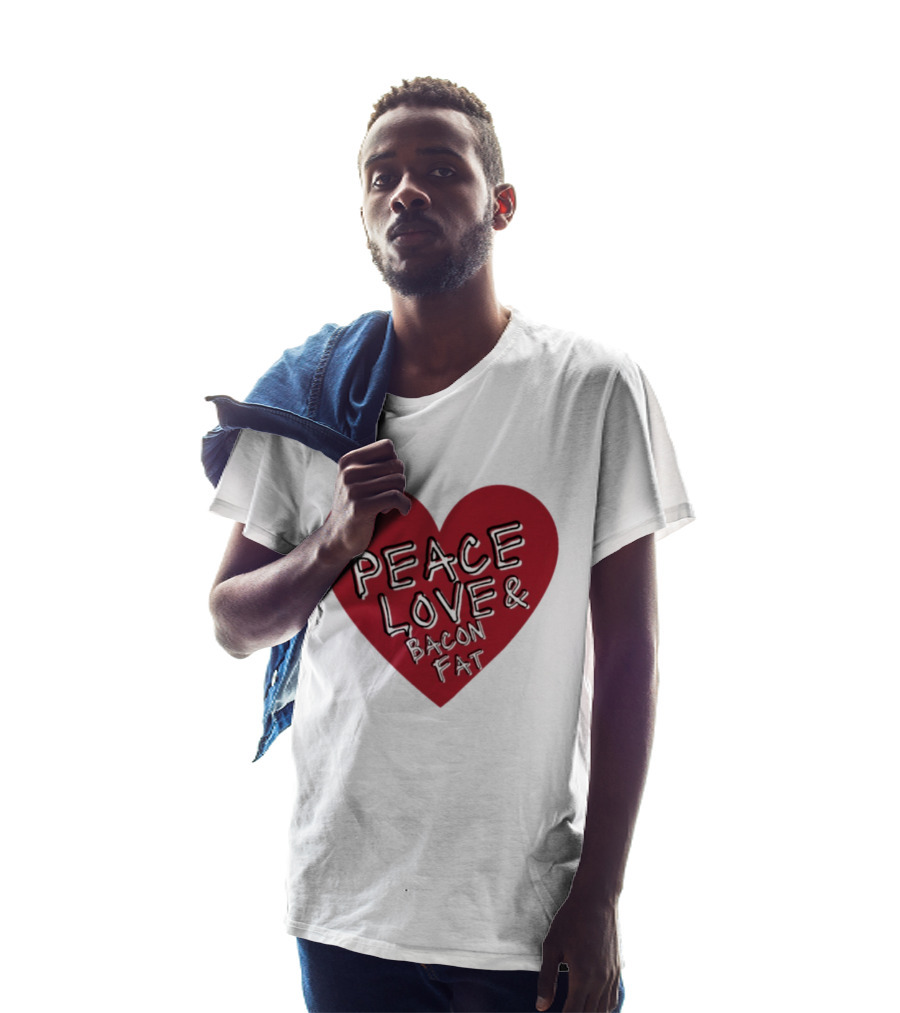 Peace Love And Bacon Fat Heart Shape Red T-Shirt
