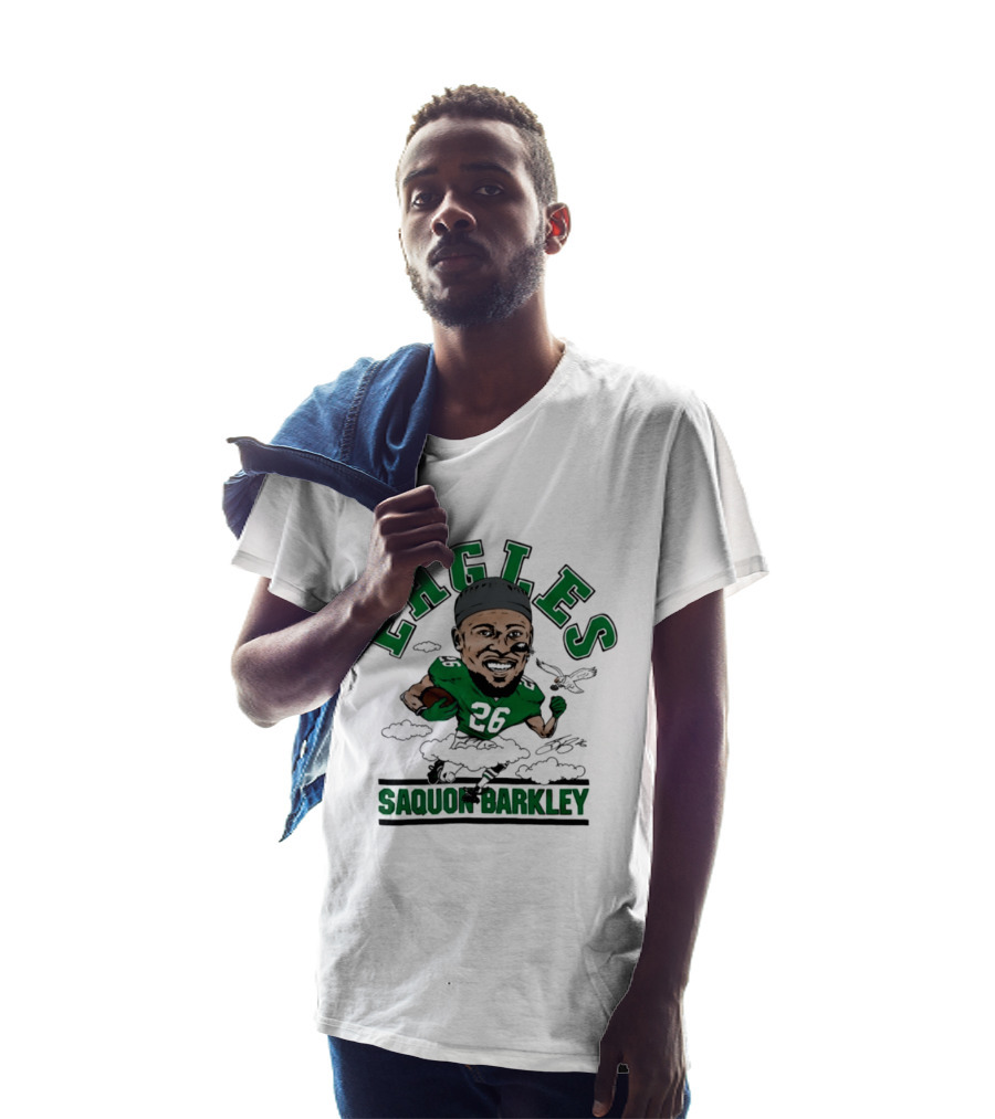 Eagles Saquon Barkley 26 Caricature Player Running Clouds T-Shirt