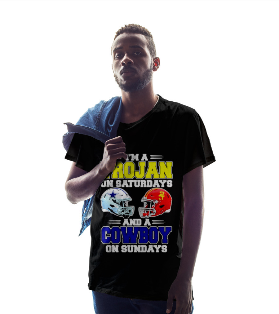 I'm A Trojan On Saturdays And A Cowboy On Sundays Helmet Football T-Shirt