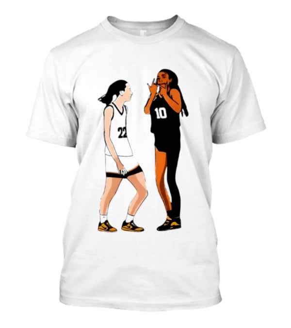 Caitlin Clark Angel Reese Iowa Hawkeyes LSU Tigers Basketball Rivalry Caricatures T-Shirt