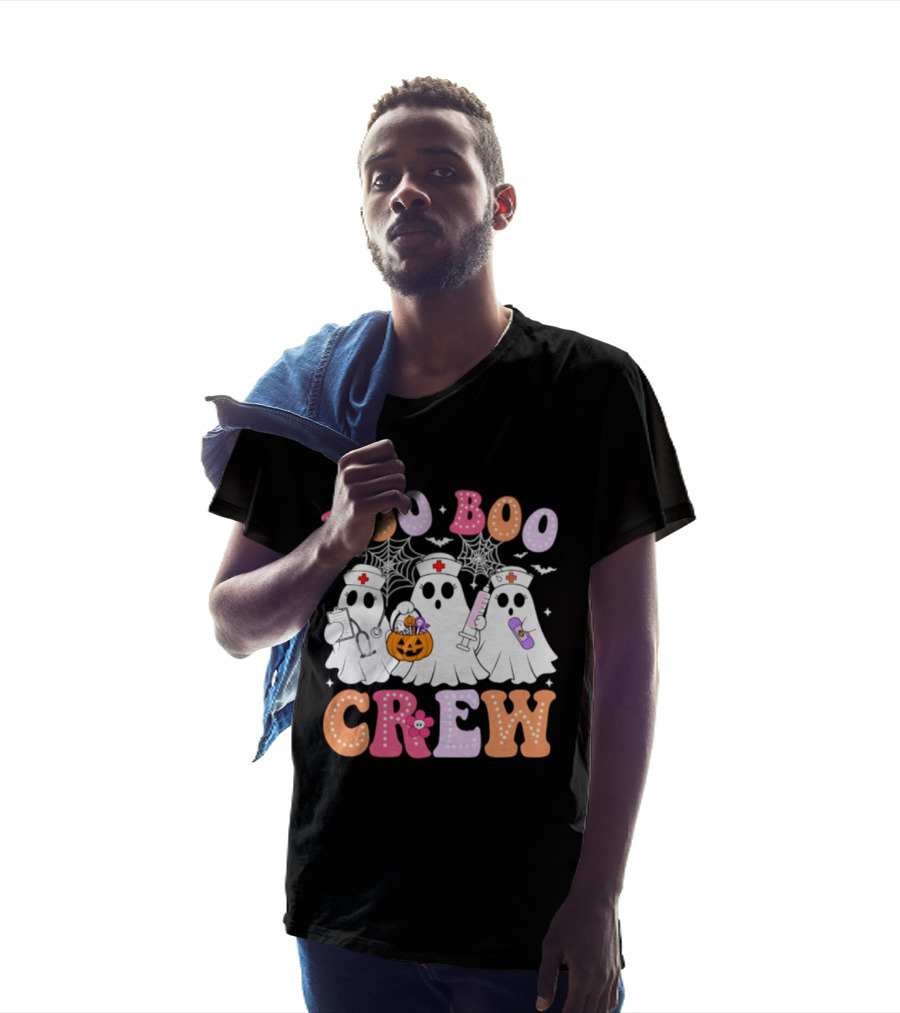 Boo Boo Crew Ghost Nurse Halloween Spooky Pumpkins And Webs T-Shirt