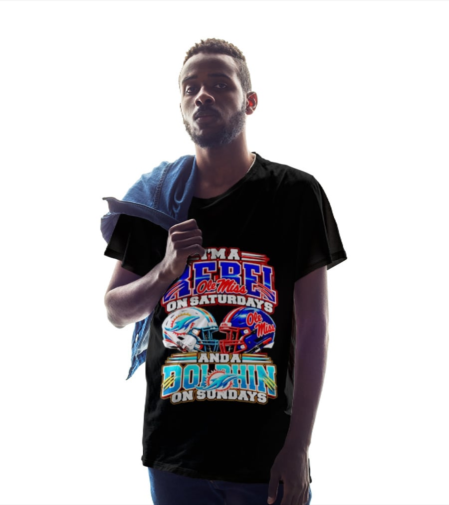 I'm A Rebel Ole Miss On Saturdays And A Dolphin On Sundays Football Helmet T-Shirt