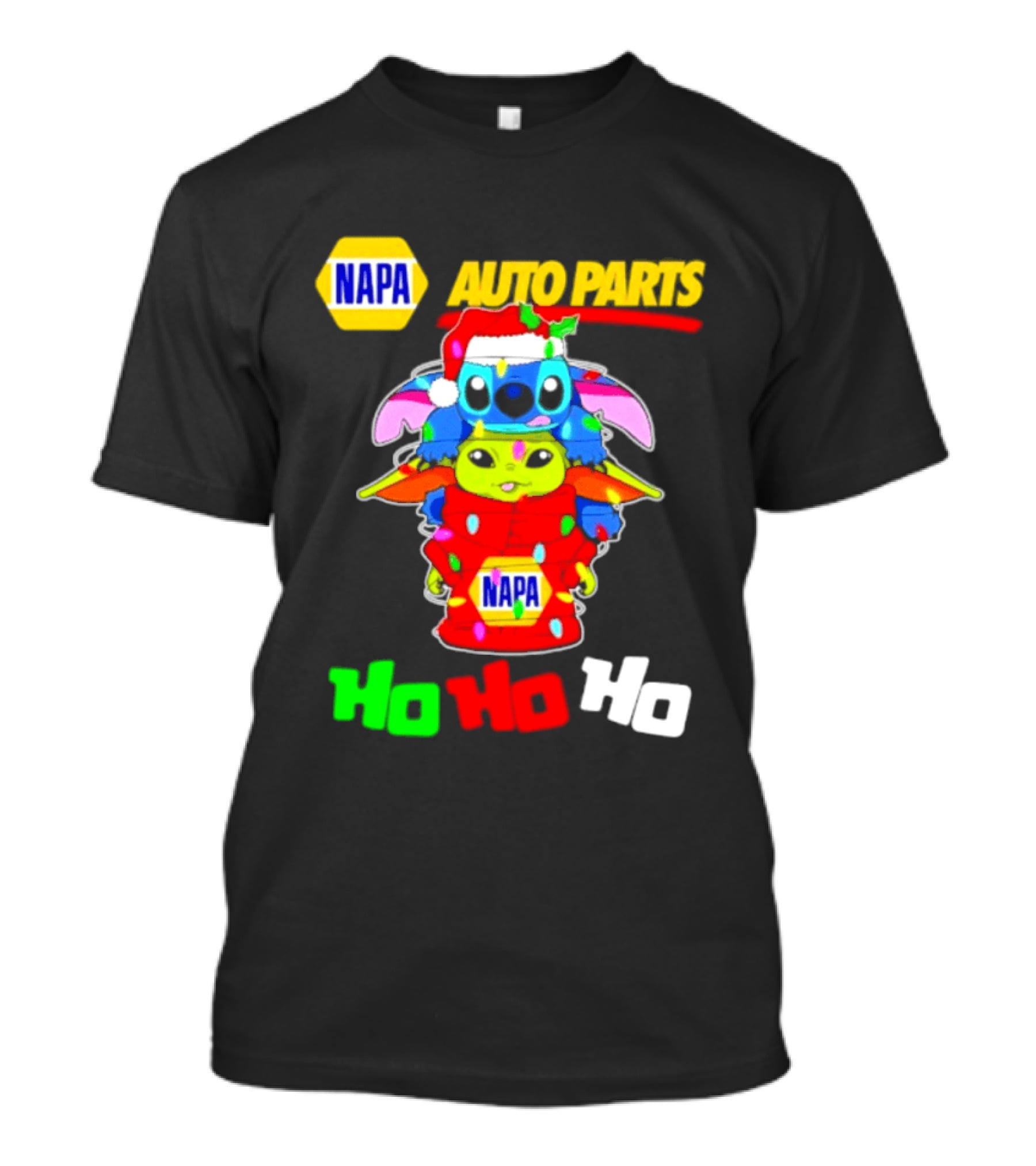 NAPA Auto Parts Baby Yoda Stitch Christmas 2026 Ho Ho Ho T-Shirt