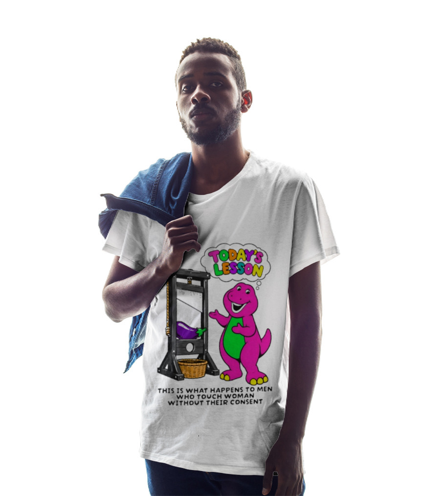 Today's Lesson Purple Dinosaur Guillotine Irony Consent Awareness T-Shirt