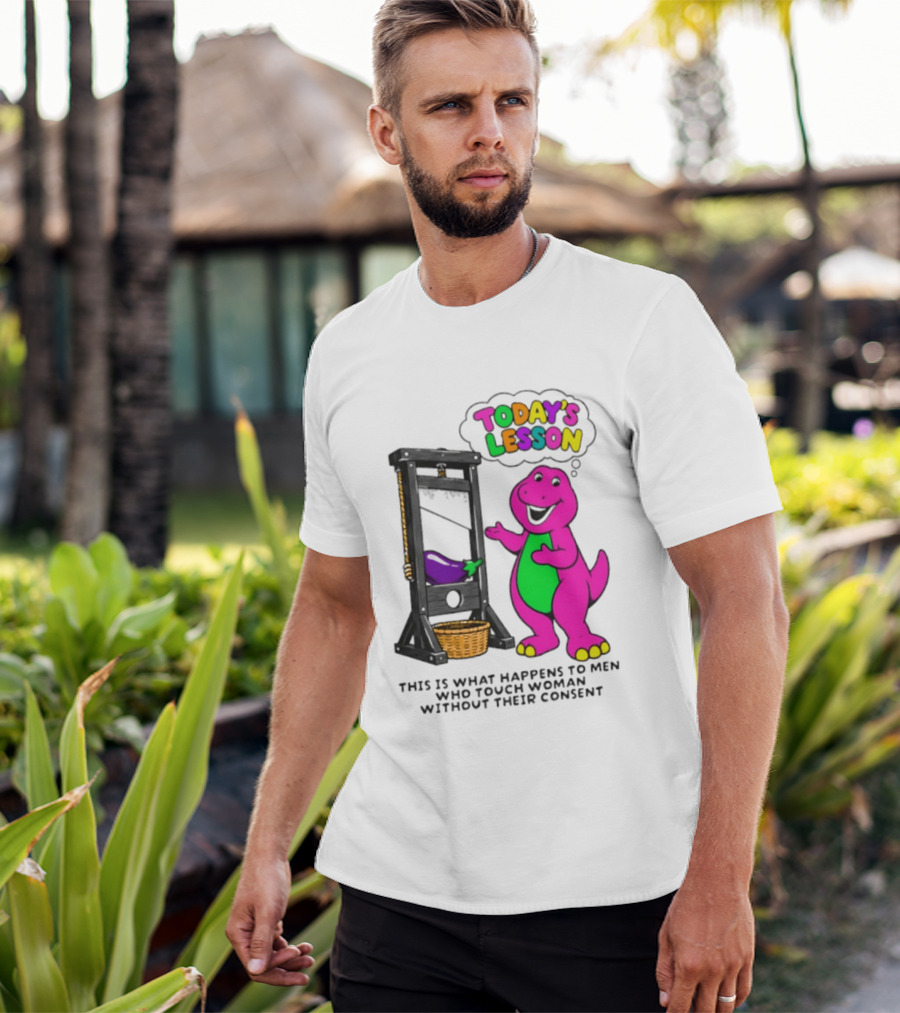 Today's Lesson Purple Dinosaur Guillotine Irony Consent Awareness T-Shirt