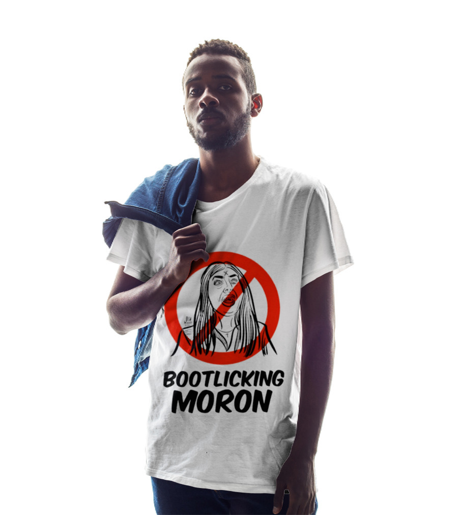 Bootlicking Moron Satire Political Red Circle Cross Line T-Shirt