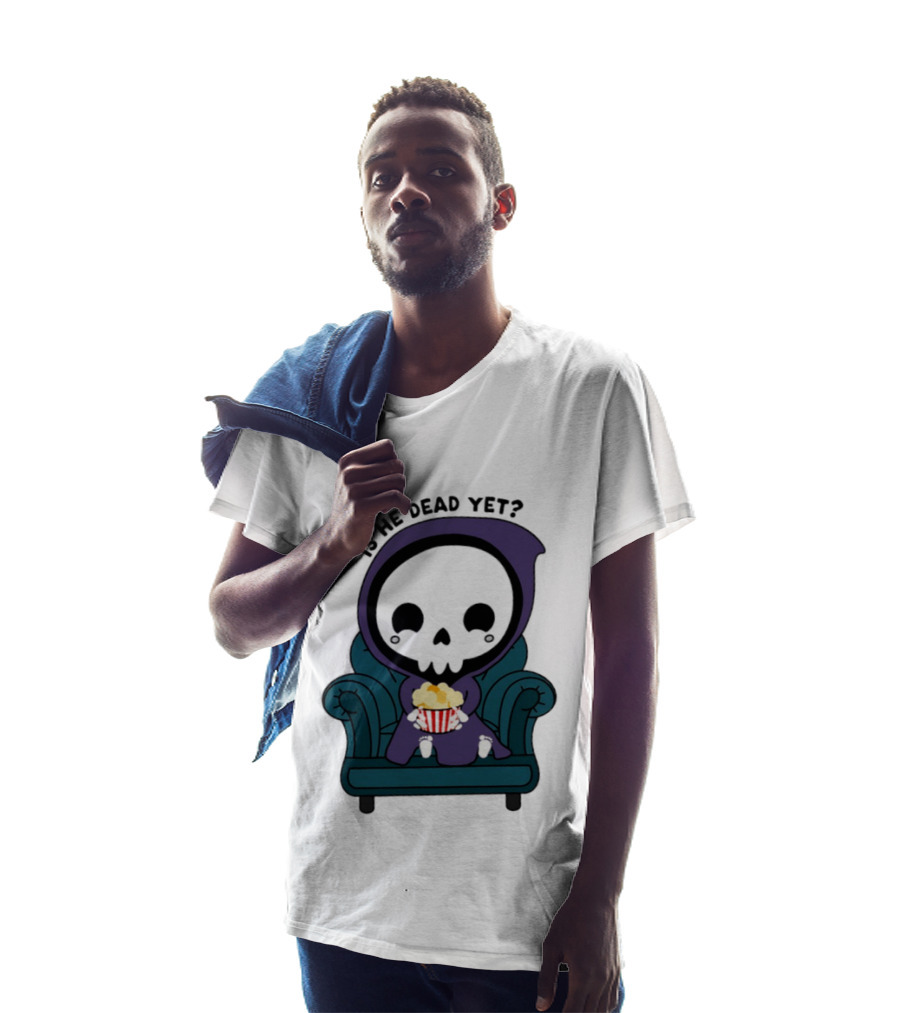 Is He Dead Yet Grim Reaper Ing Eating Popcorn Sofa T-Shirt