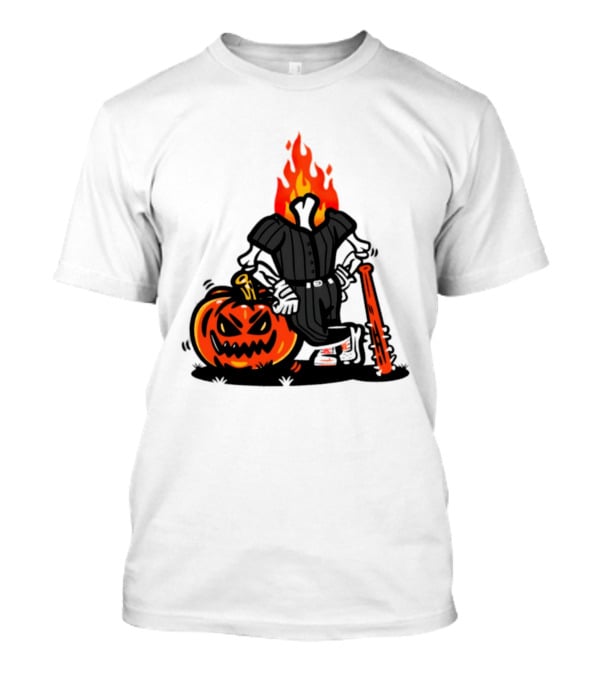 Flaming Pumpkin Head Baseball Player 2026 Halloween T-Shirt