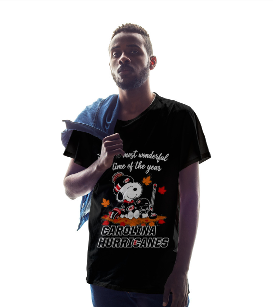 Carolina Hurricanes Snoopy Autumn Fall Football Most Wonderful Time Of The Year T-Shirt