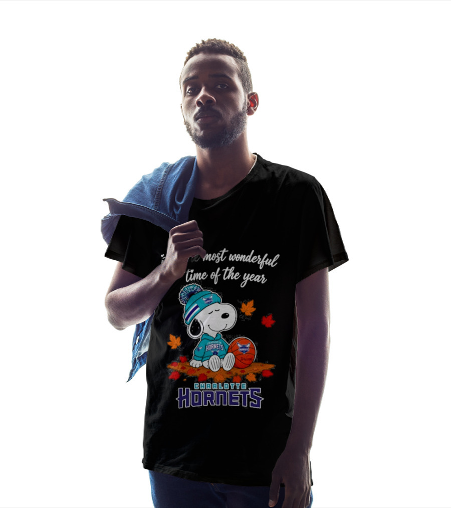 Charlotte Hornets Snoopy Autumn Football Most Wonderful Time Of The Year T-Shirt