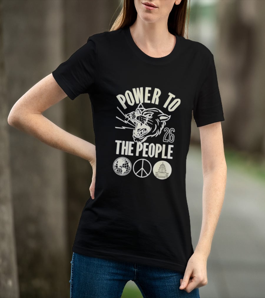 Power To The People 26 Roaring Panther Globe Peace Sign T-Shirt