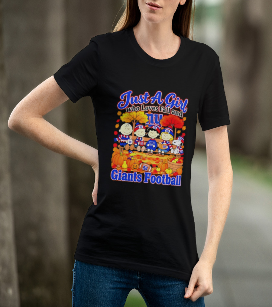 Just A Girl Who Loves Fall And Giants Football New York Peanuts Christmas T-Shirt