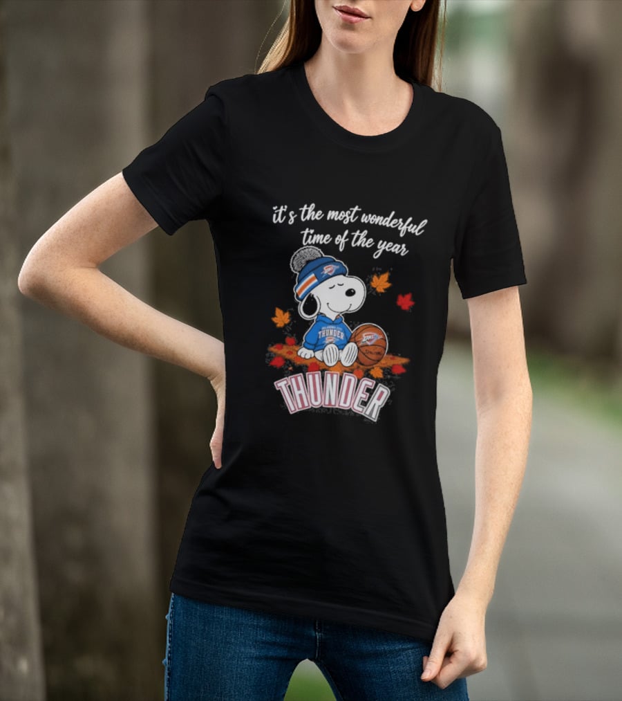 Oklahoma City Thunder Snoopy Most Wonderful Time Of The Year Autumn Football T-Shirt