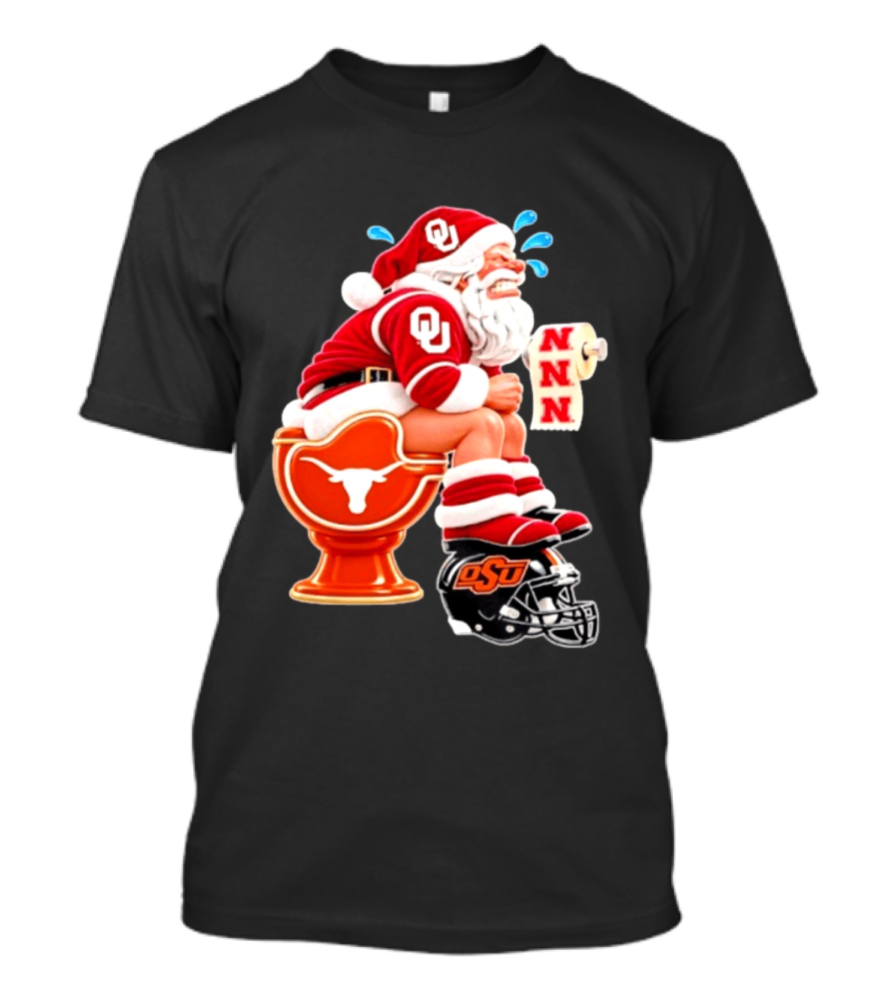 OU Oklahoma Sooners Santa Claus Toilet Texas Longhorns OSU Cowboys Football Meme T-Shirt