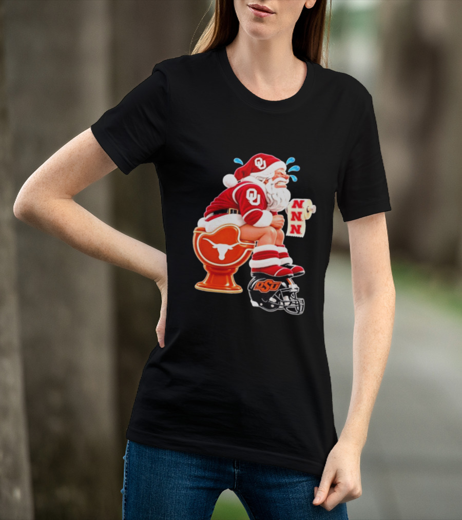OU Oklahoma Sooners Santa Claus Toilet Texas Longhorns OSU Cowboys Football Meme T-Shirt