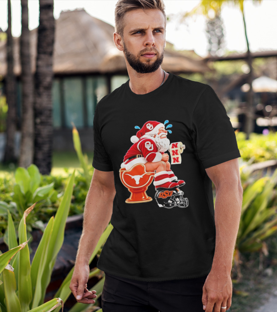 OU Oklahoma Sooners Santa Claus Toilet Texas Longhorns OSU Cowboys Football Meme T-Shirt