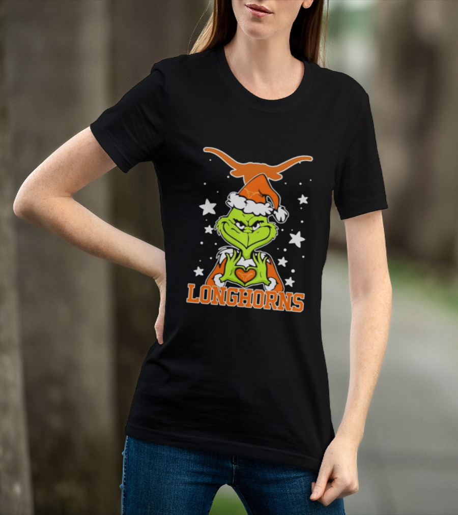 Texas Longhorns Grinch Christmas Love Hands Football 2026 T-Shirt