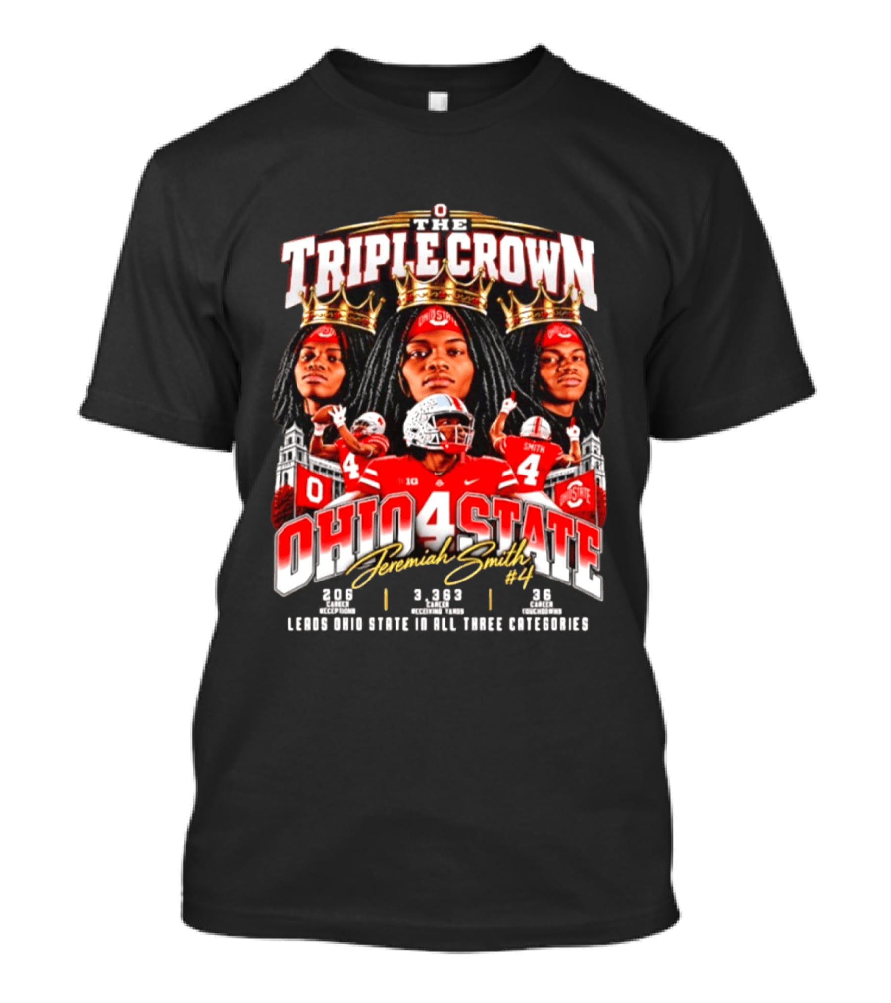 Ohio State Buckeyes Jeremiah Smith #4 The Triple Crown Leading In All Three Categories T-Shirt