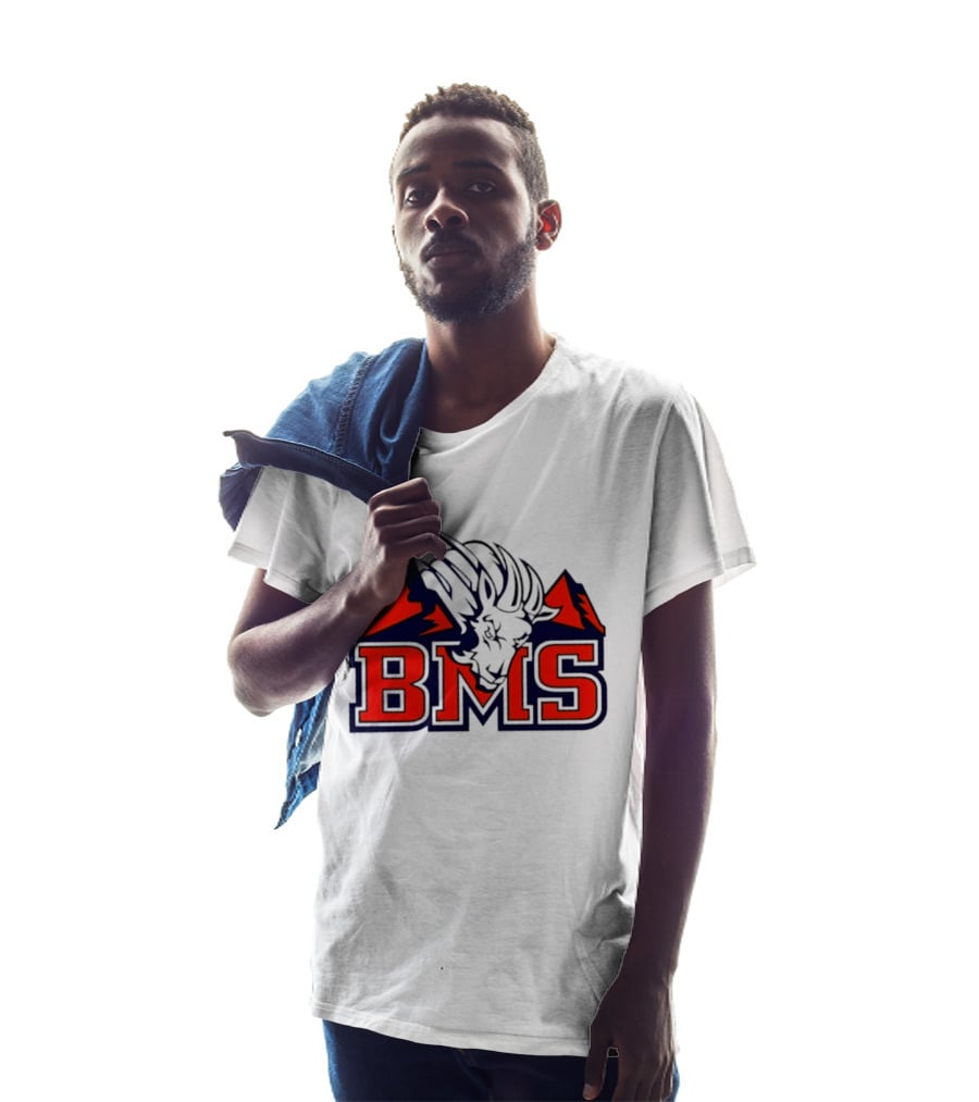 BMS Mountain Ram College Sports Iconic Red And Navy Blue T-Shirt