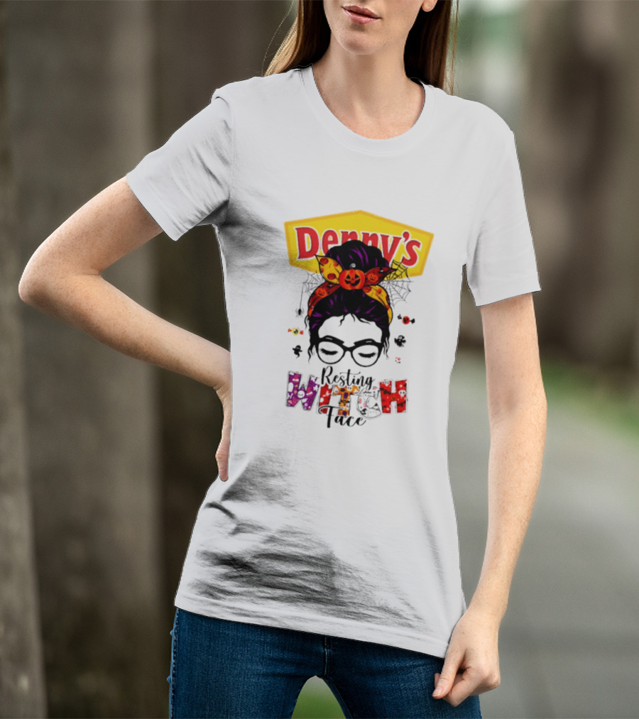 Denny's Resting Witch Face Halloween 2026 Pumpkin Headband And Web Glasses T-Shirt