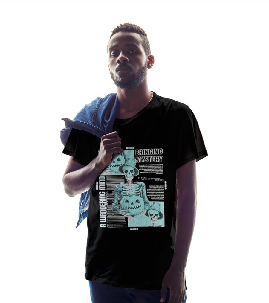 Bringing Mystery A Wandering Mind Halloween Skeleton Pumpkin T-Shirt