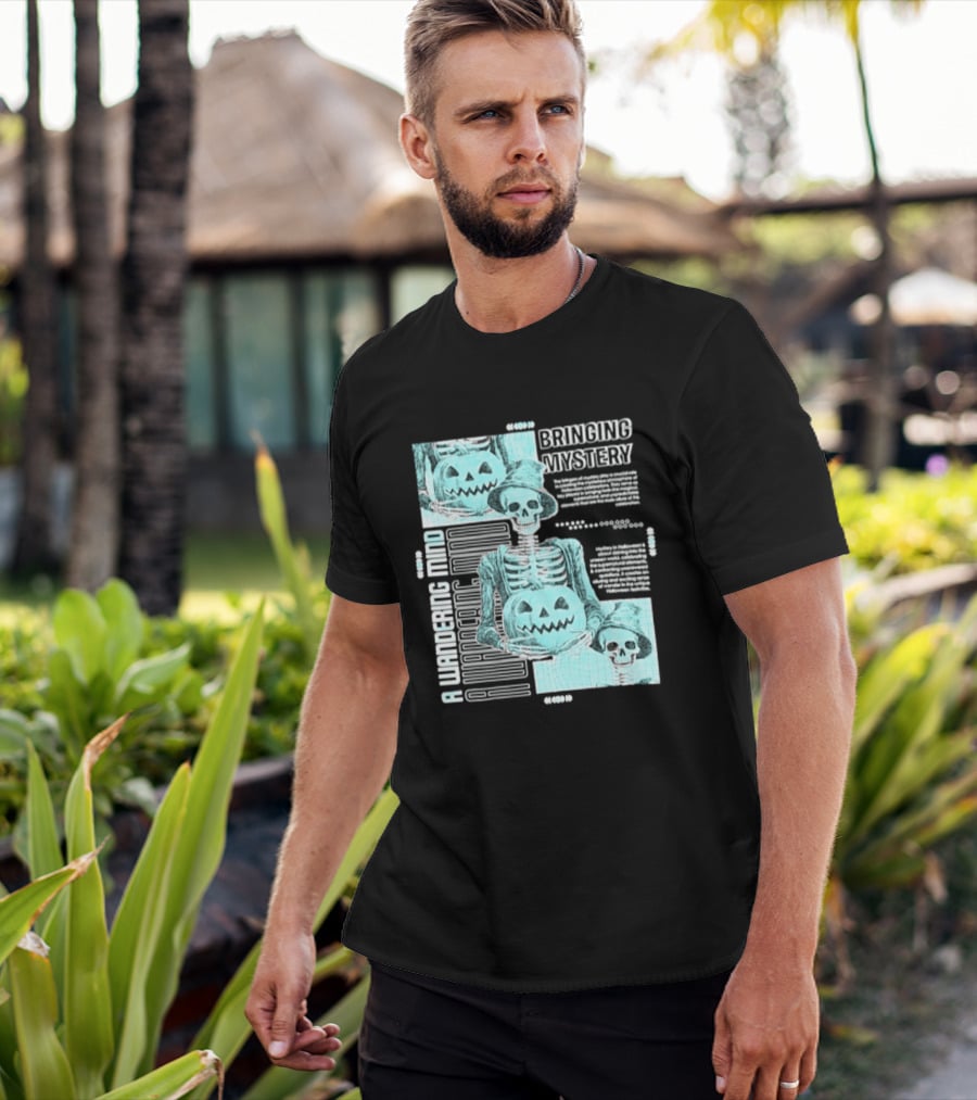 Bringing Mystery A Wandering Mind Halloween Skeleton Pumpkin T-Shirt