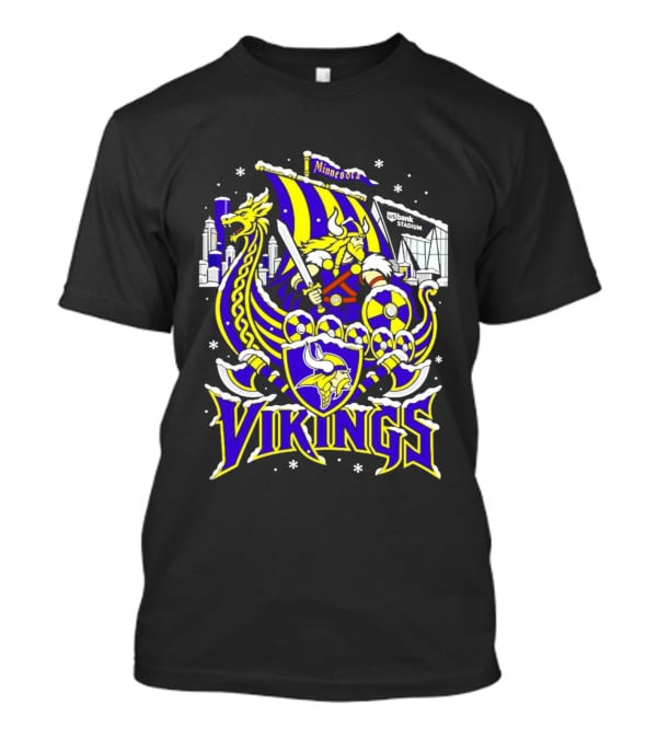 Minnesota Vikings Ship US Bank Stadium Winter City Skyline T-Shirt