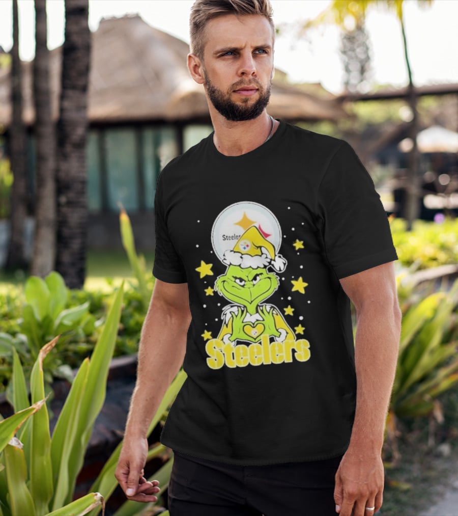Pittsburgh Steelers Grinch Christmas Love Hands 2026 Football T-Shirt