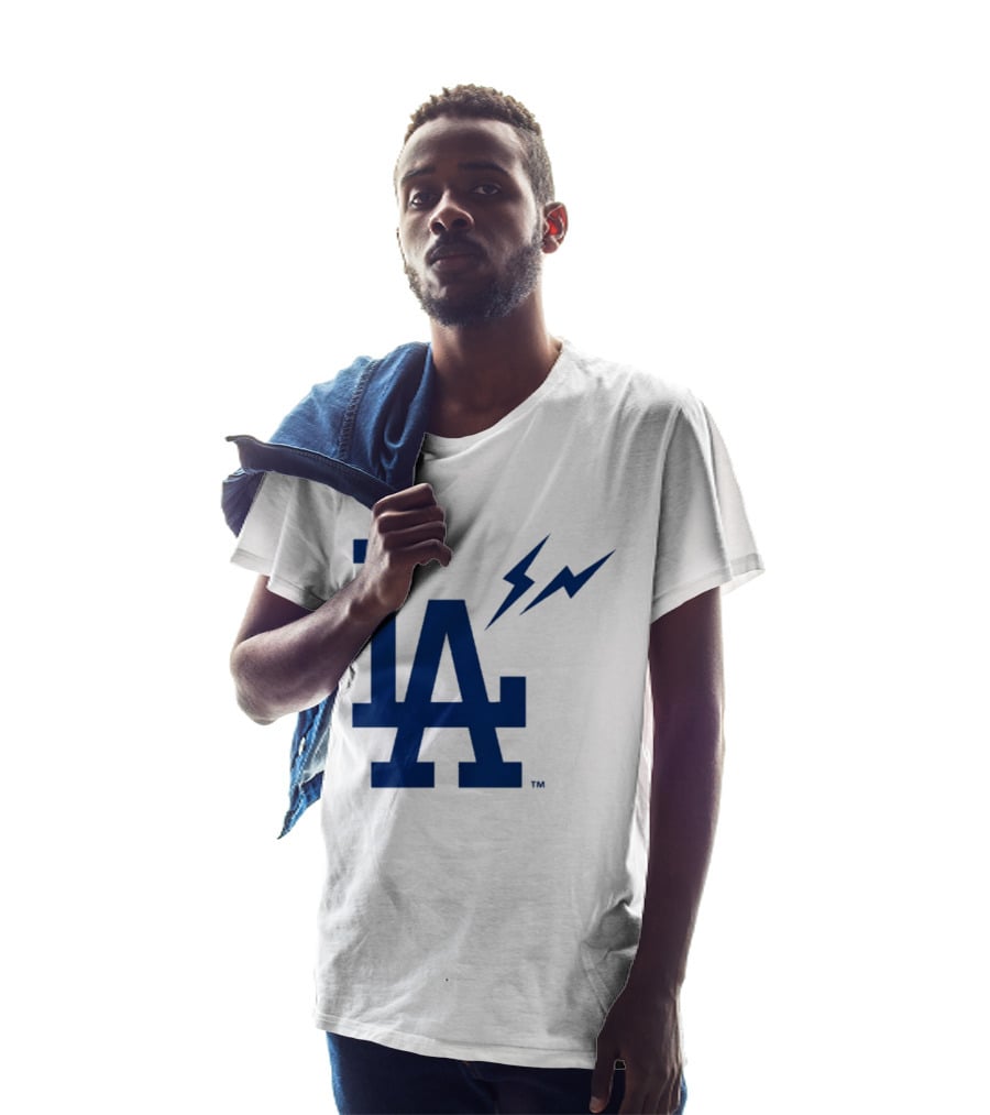 Los Angeles Dodgers Fragment Collaboration LA Thunder Lightning Bolt T-Shirt