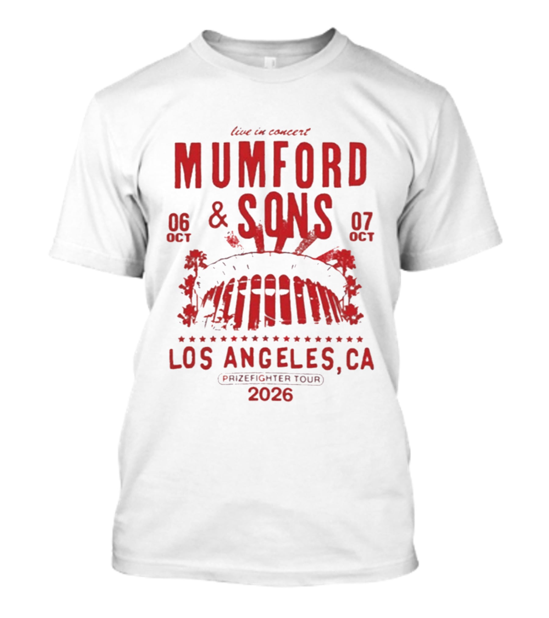 Live In Concert Mumford & Sons October 6 7 Los Angeles Prizefighter Tour 2026 T-Shirt