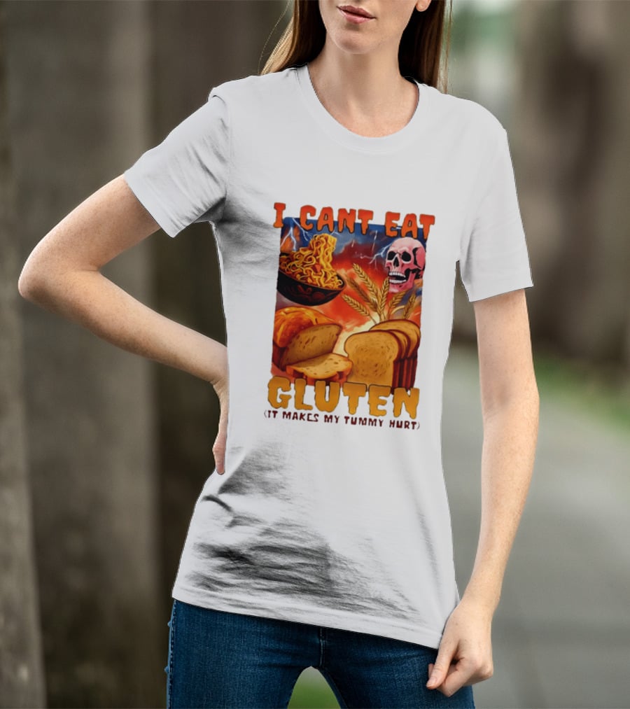 I Cant Eat Gluten Skull Bread Noodles Lightning T-Shirt