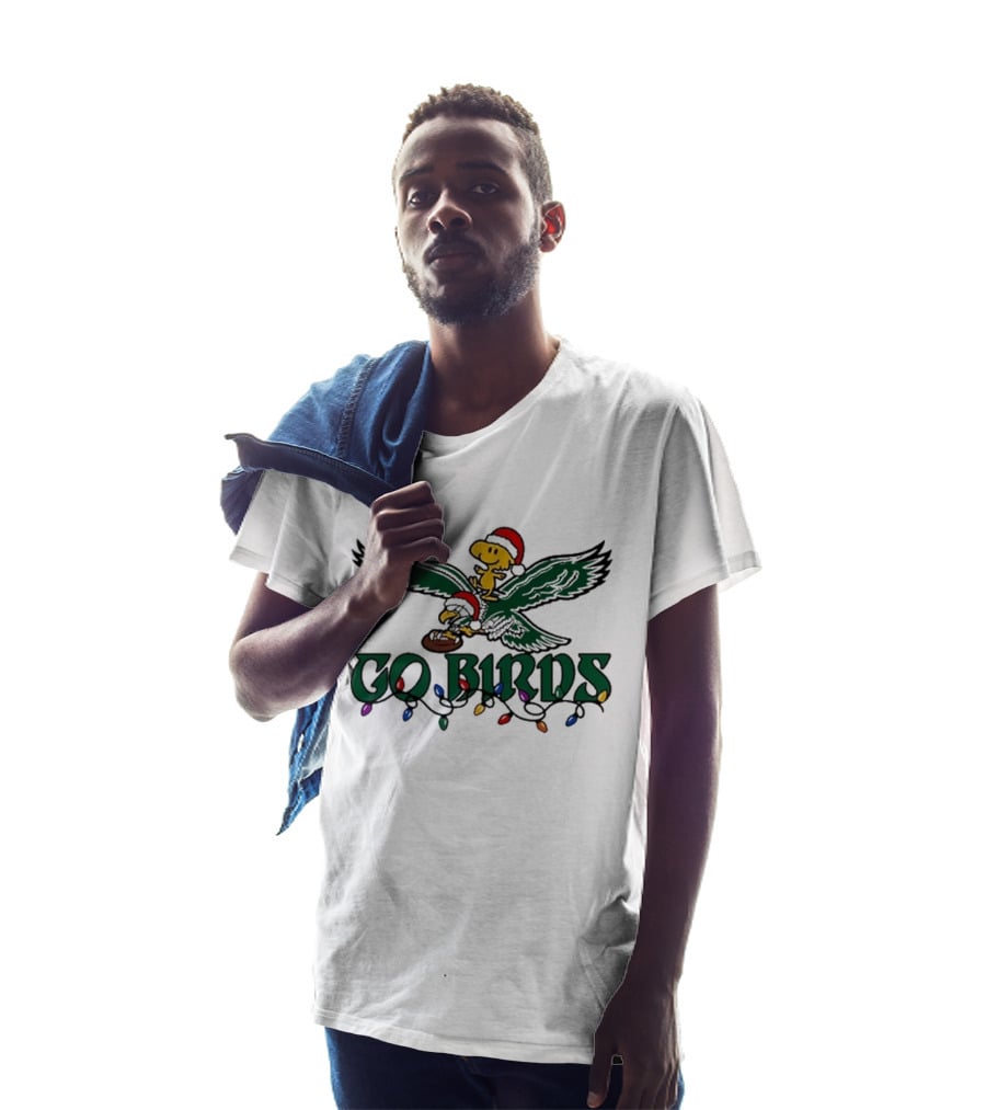 Snoopy And Woodstock Riding Philadelphia Eagles Christmas Go Birds T-Shirt