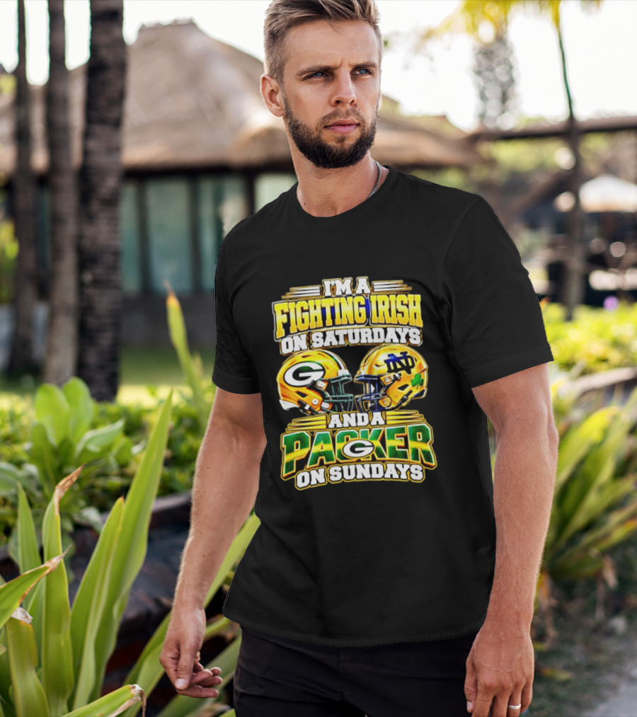 I'm A Fighting Irish On Saturdays And A Packer On Sundays Football Helmet T-Shirt