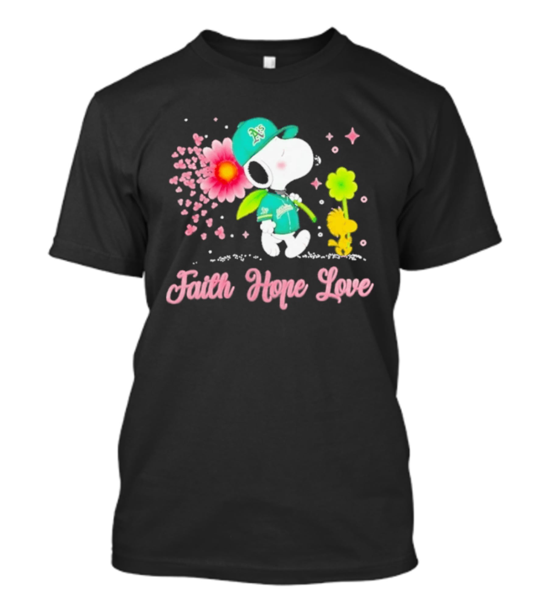 Oakland Athletics Snoopy Woodstock Faith Hope Love Breast Cancer Awareness 2026 T-Shirt