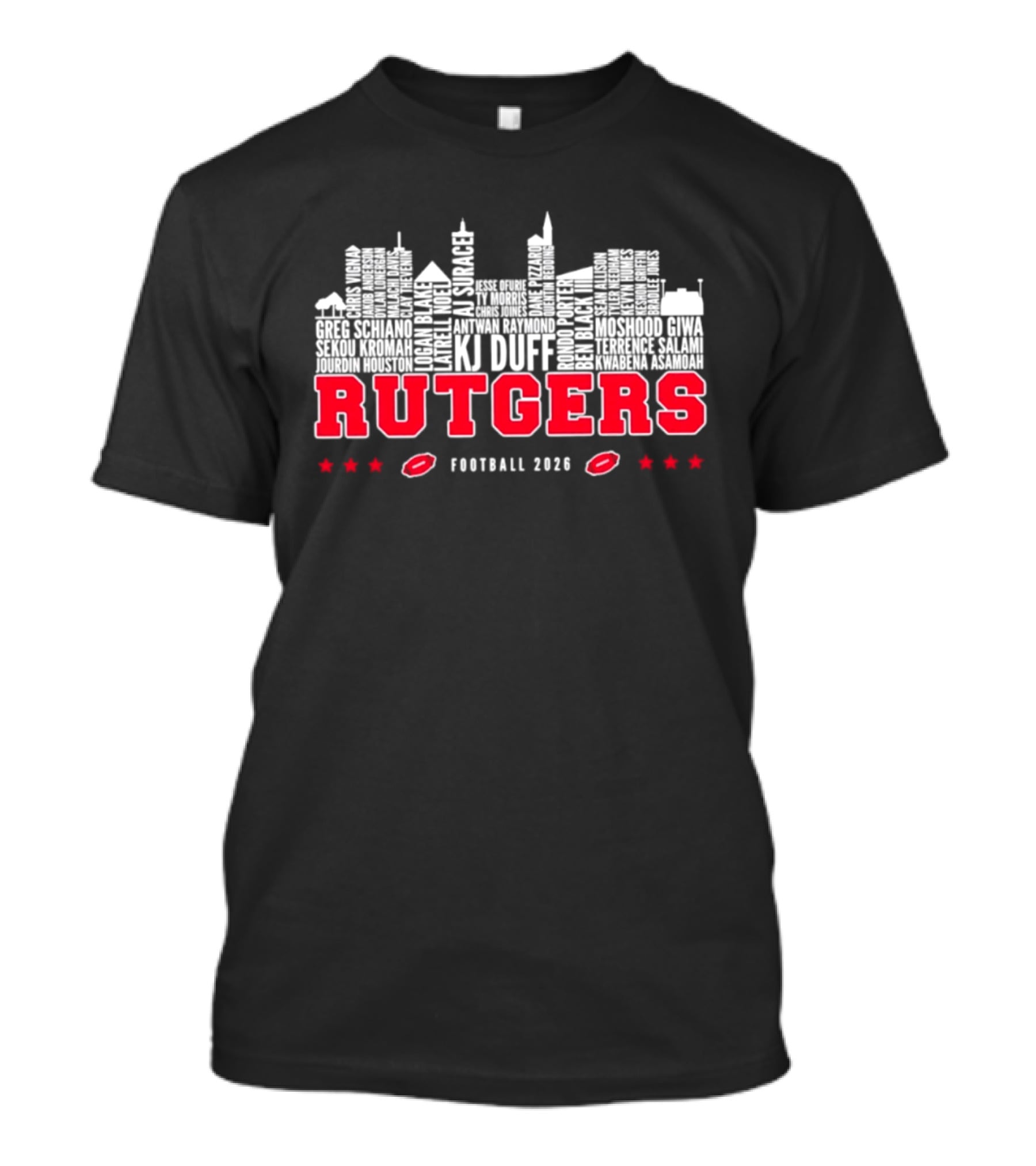 Rutgers Scarlet Knights Football 2026 City Skyline Players Names T-Shirt
