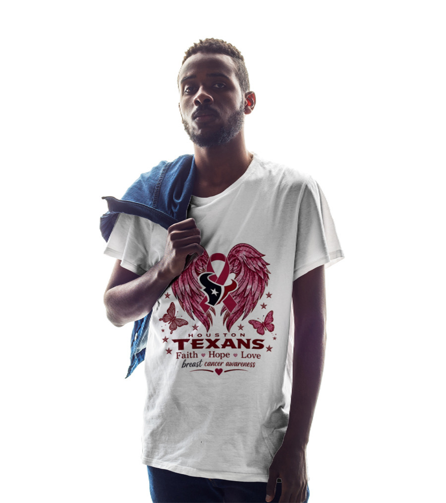 Houston Texans Breast Cancer Awareness Faith Hope Love Wings T-Shirt
