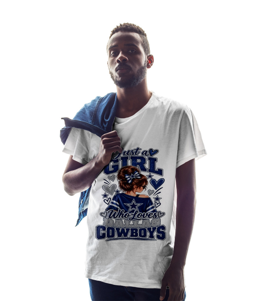 Just A Girl Who Loves Dallas Cowboys Fan Art Style Hearts And Stars T-Shirt