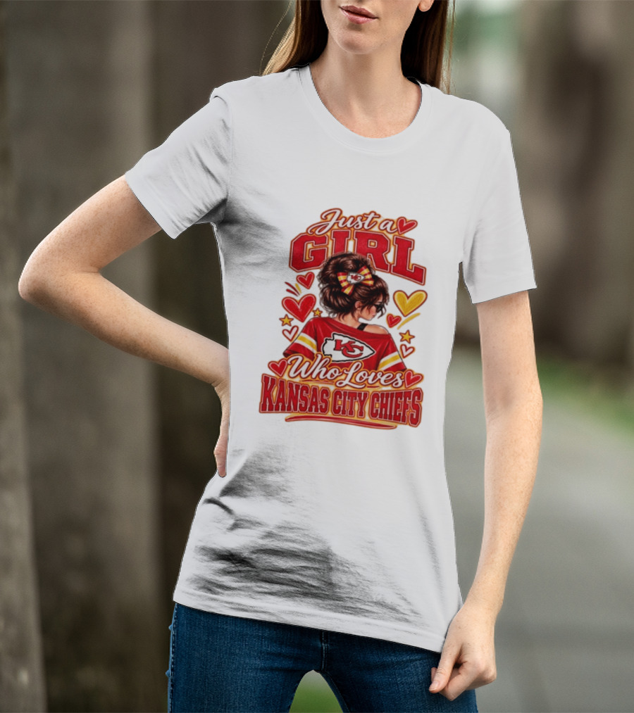 Just A Girl Who Loves Kansas City Chiefs KC Fan Heart Stars T-Shirt