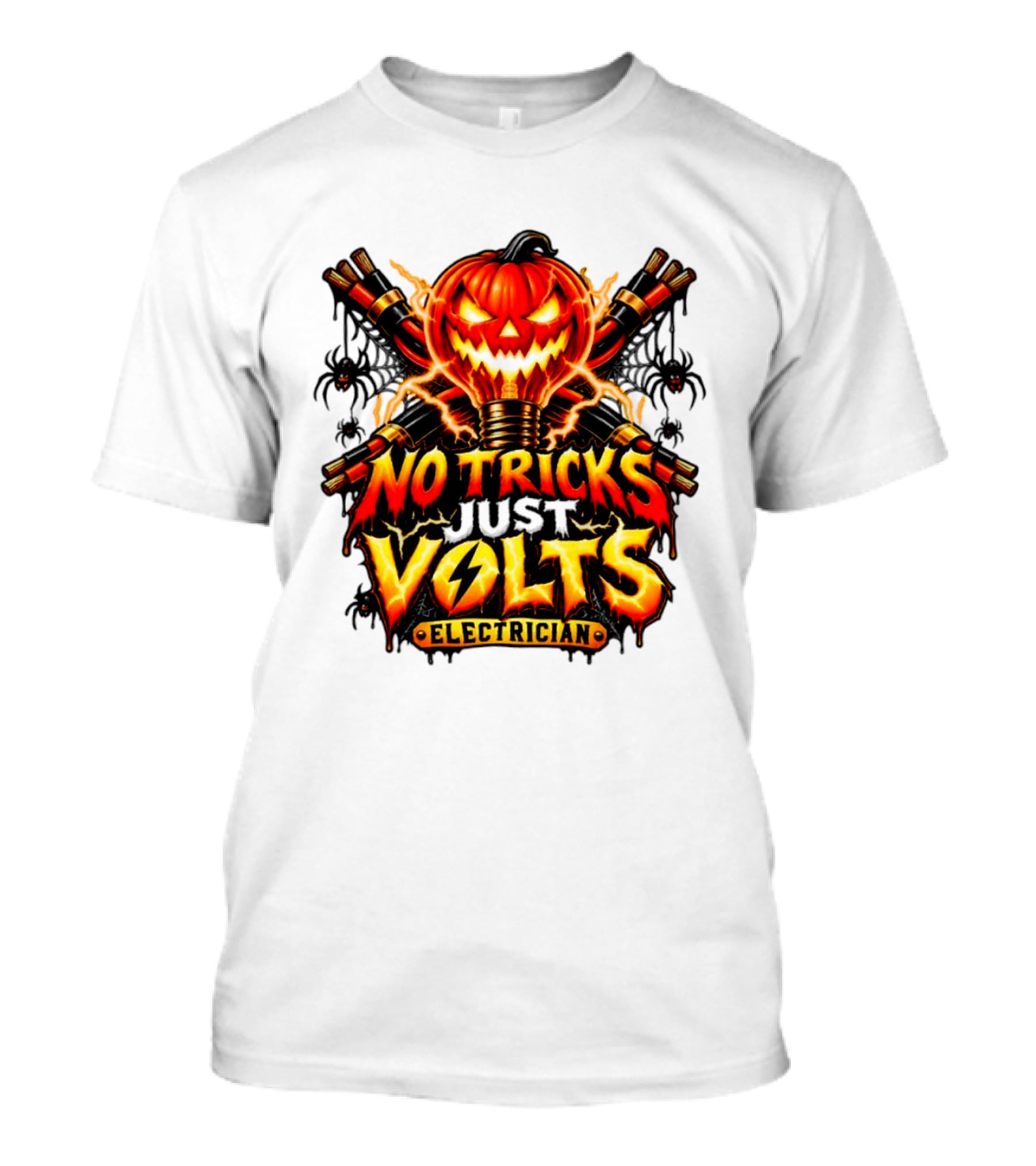 No Tricks Just Volts Electrician Pumpkin Halloween T-Shirt