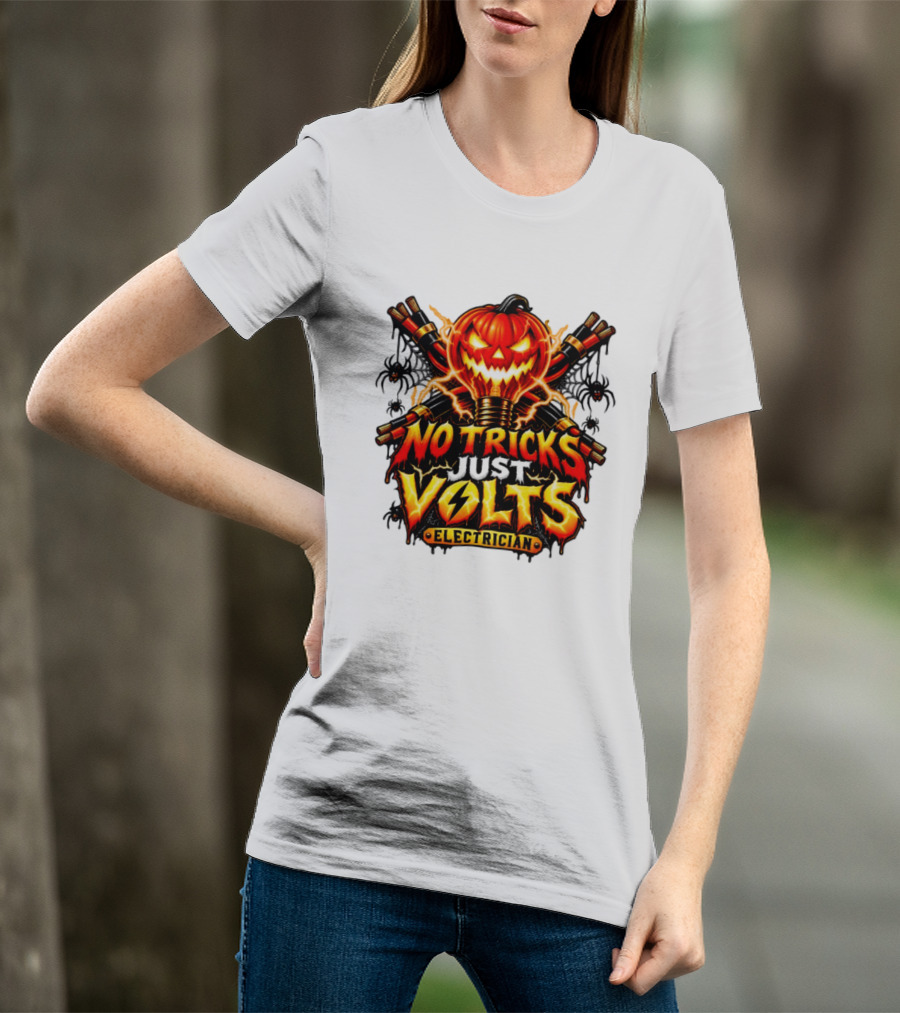 No Tricks Just Volts Electrician Pumpkin Halloween T-Shirt