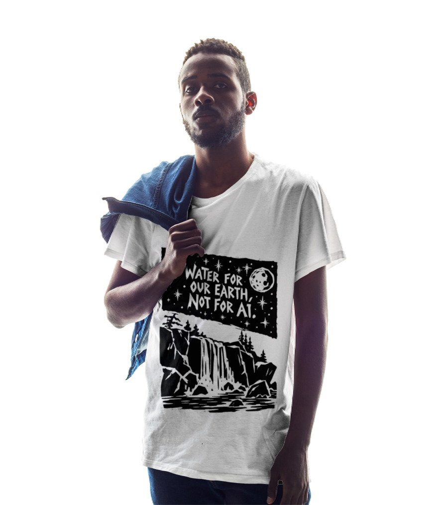 Water For Our Earth Not For AI Moonlit Waterfall Environmental Message T-Shirt