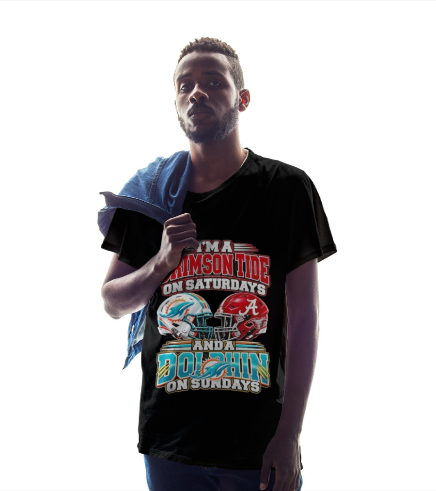 Crimson Tide Saturdays And Dolphin Sundays Football Helmets T-Shirt