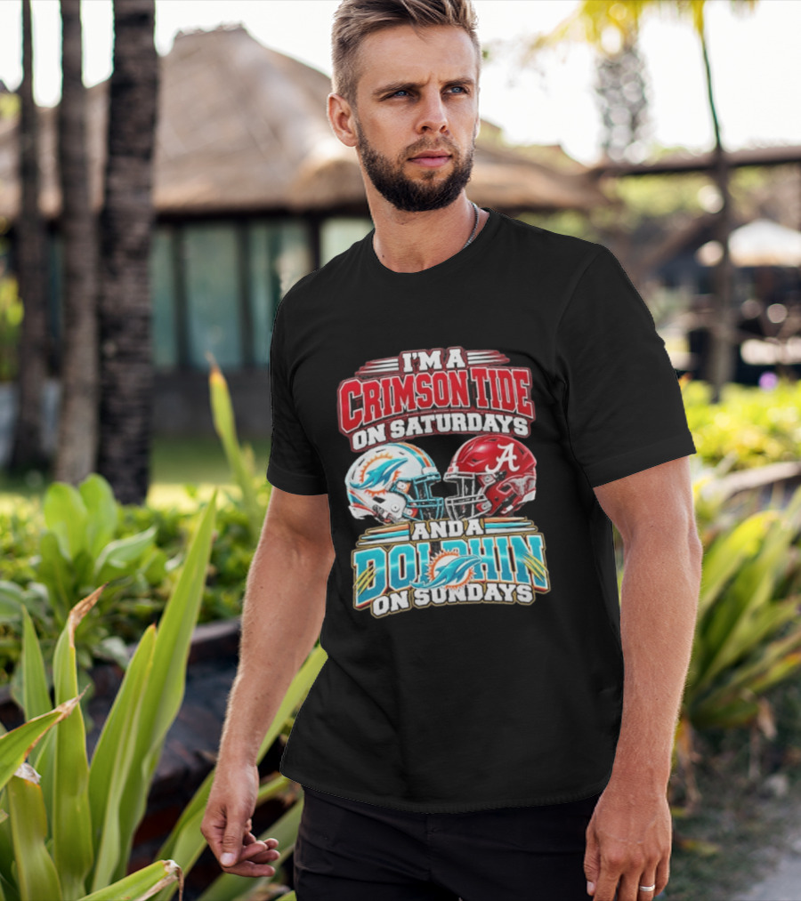 Crimson Tide Saturdays And Dolphin Sundays Football Helmets T-Shirt