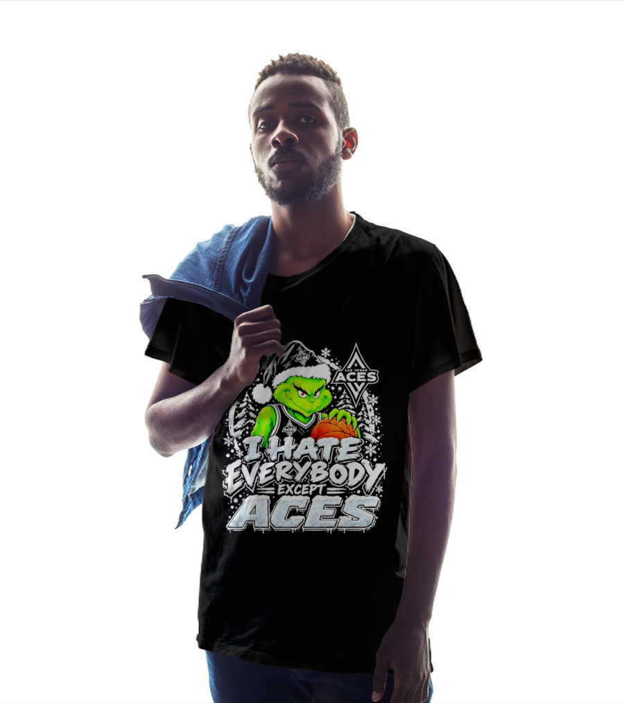 Las Vegas Aces Grinch Christmas I Hate Everybody Except Aces T-Shirt