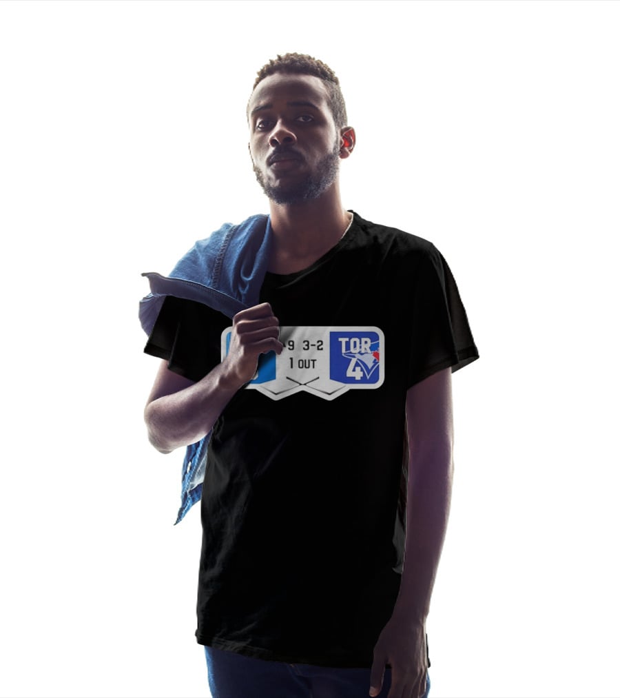 Los Angeles Dodgers 3 Toronto Blue Jays 4 Baseball Game Scoreboard Ninth Inning Three Two One Out T-Shirt